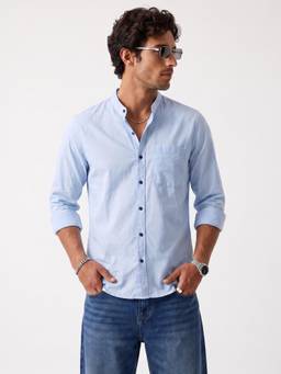 WROGN - Solid Slim Fit Mandarin Collar Shirt