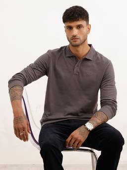 WROGN - Solid Slim Fit Full Sleeve Polo T-Shirt