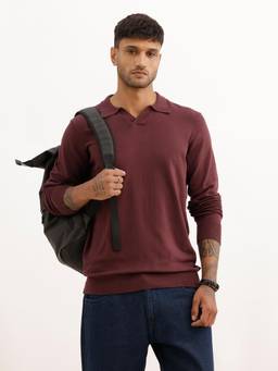 WROGN - Solid Slim Fit Full Sleeve Polo T-Shirt