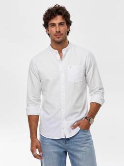WROGN - Solid Mandarin Collar Full Sleeve Shirt
