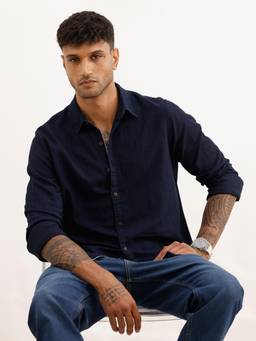 WROGN - Navy Blue Slim Fit Full Sleeve T-Shirt