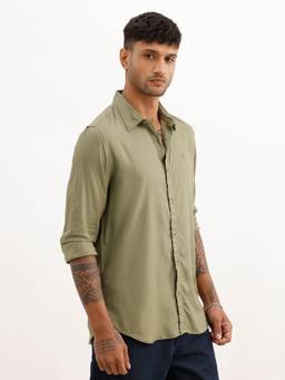 WROGN - Solid Slim Fit Full Sleeve Shirt