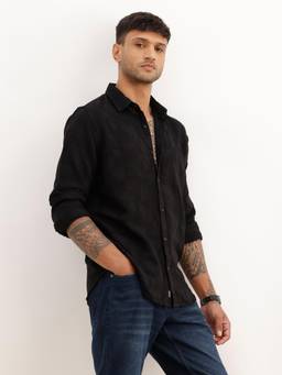 WROGN - Solid Textured Slim Fit Full Sleeve Shirt