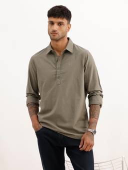 WROGN - Textured Half Placket Full Sleeve Shirt