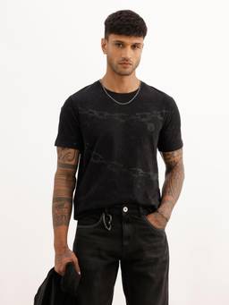 WROGN - Washed Slim Fit Placement Printed T-Shirt