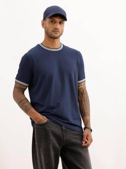 WROGN - Textured Slim Fit Contrast Collar T-Shirt