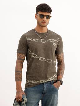WROGN - Washed Slim Fit Placement Printed T-Shirt