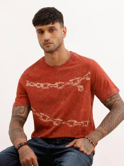 WROGN - Slim Fit Washed Placement Printed T-Shirt