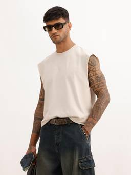 WROGN - Oversized Raw Edge Cut-Off Sleeve Tank T-Shirt