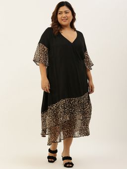 theRebelinme - Plus Size Women Black & Brown Animal Printed Wrap Midi Dress