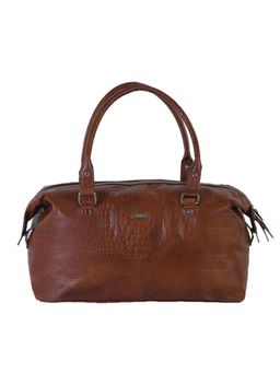 Strutt - Unisex Brown Leather Croc Textured Travel Duffle Bag (M)