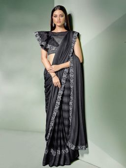 Odette - Black Fancy Lycra Designer Saree with Unstitched Blouse