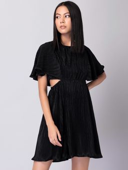 FabAlley - Black Pleated Waist Cut Out Dress