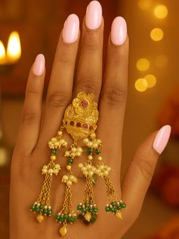 I Jewels - Multi-Color Gold Plated Traditional Adjustable Tassel Finger Ring