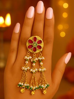 I Jewels - Multi-Color Gold Plated Traditional Adjustable Tassel Finger Ring