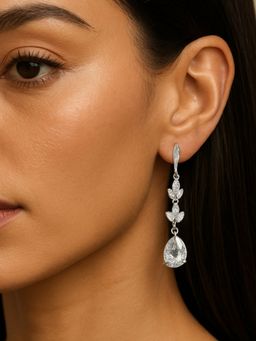 I Jewels - Silver Plated Cubic Zirconia American Diamond Drop Earrings