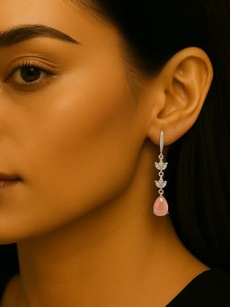 I Jewels - Silver Plated Pink Cubic Zirconia American Diamond Drop Earrings