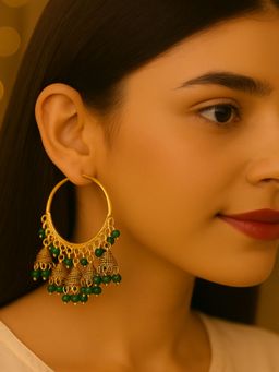 I Jewels - Green and Gold Plated Hoop Earrings