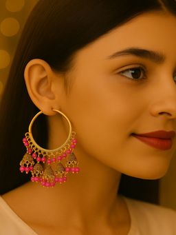 I Jewels - Pink and Gold Plated Hoop Earrings