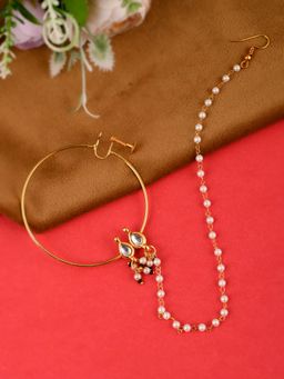 Shoshaa - Gold-Plated White Handcrafted Kundan-Studded Beaded Bridal Nosering (Set of 2)