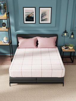 Nautica - Cotton King Bedsheet with 2 Pillow Covers -3Pc Set Checks-Pink & Red