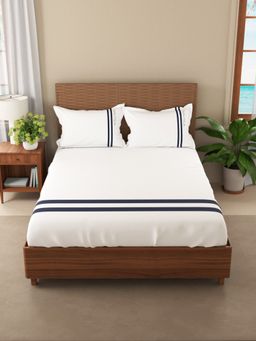 Nautica - Cotton King Bedsheet with 2 Pillow Covers -3Pc Set Solid-White