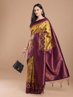 NIKATT - Yellow Silk Woven Motif Saree with Unstitched Blouse