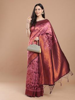 NIKATT - Pink Silk Woven Motif Saree with Unstitched Blouse