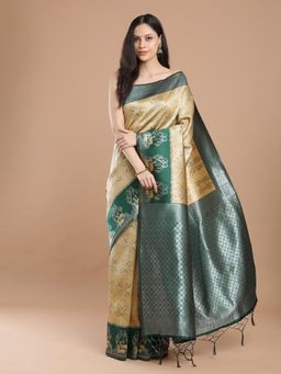 NIKATT - Gold Silk Woven Motif Saree with Unstitched Blouse