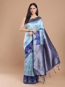 NIKATT - Blue Silk Woven Motif Saree with Unstitched Blouse