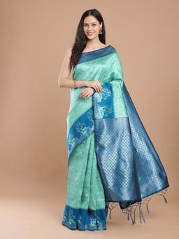 NIKATT - Turquoise Silk Woven Motif Saree with Unstitched Blouse
