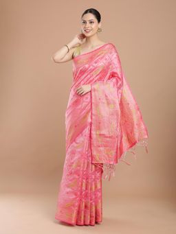 NIKATT - Light Pink Silk Woven Motif Saree with Unstitched Blouse