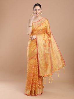 NIKATT - Orange Silk Woven Motif Saree with Unstitched Blouse