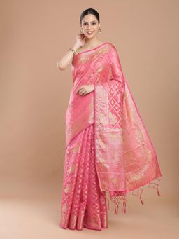 NIKATT - Light Pink Silk Woven Motif Saree with Unstitched Blouse