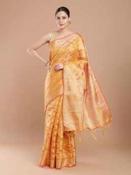 NIKATT - Yellow Silk Woven Motif Saree with Unstitched Blouse