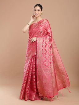 NIKATT - Pink Silk Woven Saree with Unstitched Blouse