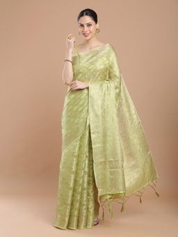 NIKATT - Olive Green Silk Woven Saree with Unstitched Blouse