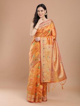 NIKATT - Orange Silk Woven Motif Saree with Unstitched Blouse