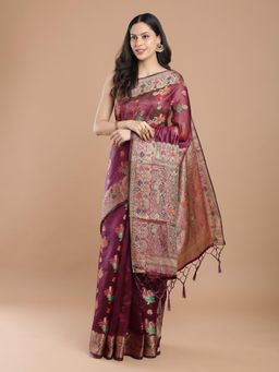 NIKATT - Maroon Silk Woven Motif Saree with Unstitched Blouse