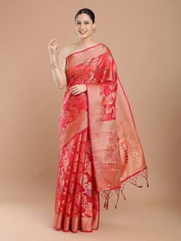 NIKATT - Coral Banarasi Silk Saree With Unstitched Blouse