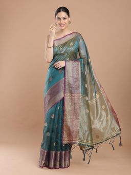NIKATT - Grey Banarasi Silk Saree With Unstitched Blouse
