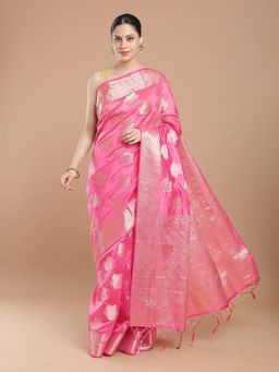NIKATT - Pink Banarasi Silk Saree With Unstitched Blouse