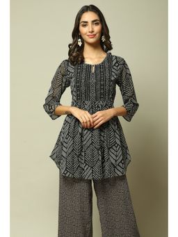 Biba - Women Black Printed Poly Georgette Straight Kurti