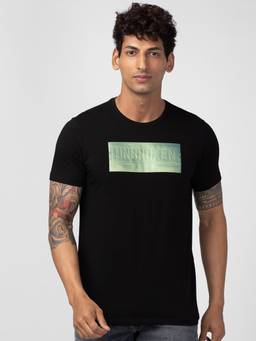 Spykar - Black Round Neck Half Sleeves Blended T-Shirt For Men