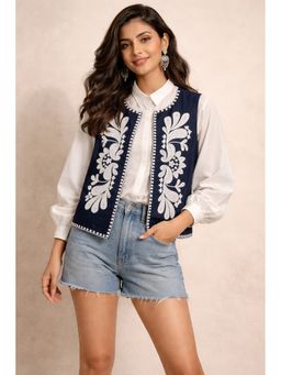 WE'AVE BY SHUBHKARI - Embroidered Denim Navy Jacket with Shirt