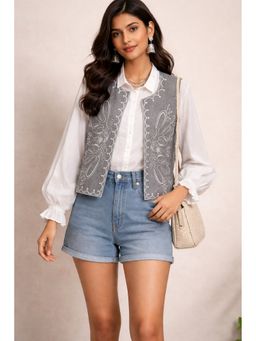 WE'AVE BY SHUBHKARI - Embroidered Grey Chambray Jacket with Shirt