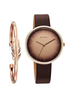 Titan - Purple Stackables Brown Dial Leather Analog Watch with Bracelet - 2718WL01F