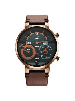 Fastrack - Gambit Green Dial Leather Analog Watch - 3309QL01
