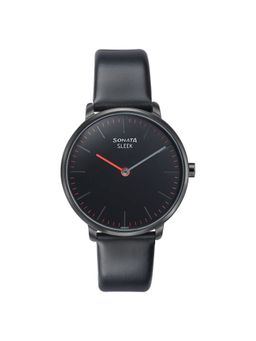 Sonata - Sleek 8 Black Dial Leather Analog Watch - 8191NL01