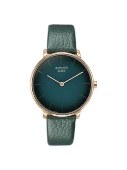 Sonata - Sleek 8 Green Dial Leather Analog Watch - 8191WL01